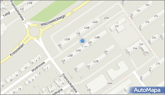 Koszalin, Franciszkańska, 116E, mapa Koszalina