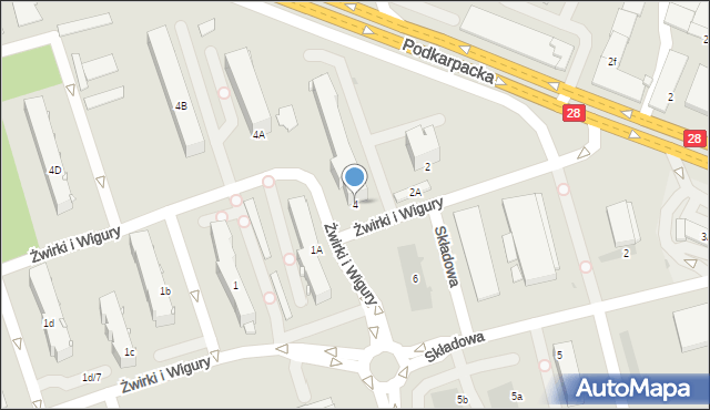 Krosno, Franciszka Żwirki i Stanisława Wigury, 4, mapa Krosna