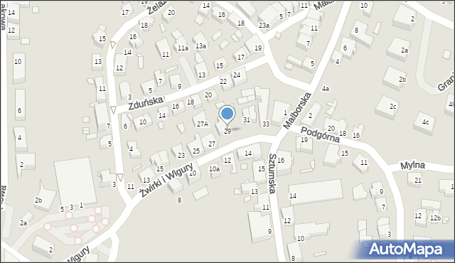 Kwidzyn, Franciszka Żwirki i Stanisława Wigury, 29, mapa Kwidzyn