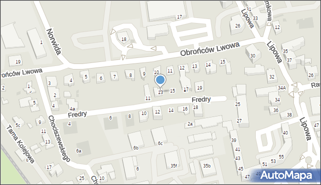 Leszno, Fredry Aleksandra, 13, mapa Leszno