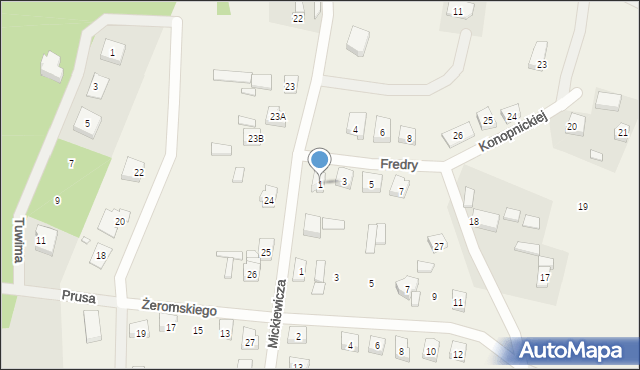 Łokacz Mały, Fredry Aleksandra, 1, mapa Łokacz Mały