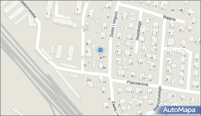 Łowicz, Franciszka Żwirki i Stanisława Wigury, 18, mapa Łowicza