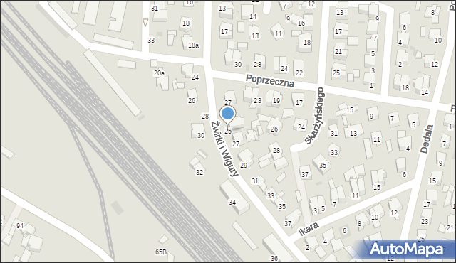 Łowicz, Franciszka Żwirki i Stanisława Wigury, 25, mapa Łowicza