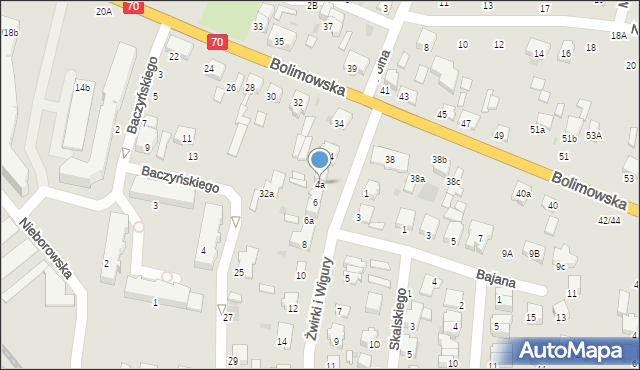 Łowicz, Franciszka Żwirki i Stanisława Wigury, 4a, mapa Łowicza