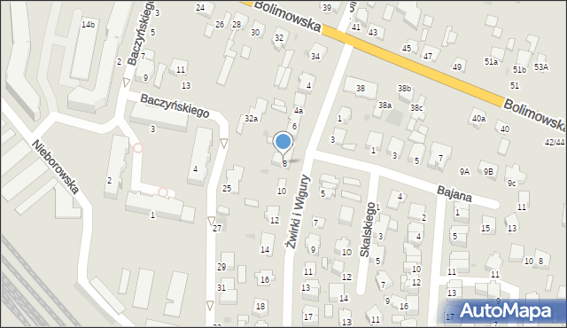 Łowicz, Franciszka Żwirki i Stanisława Wigury, 8, mapa Łowicza