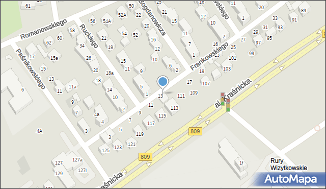 Lublin, Frankowskiego Leona, 13a, mapa Lublina