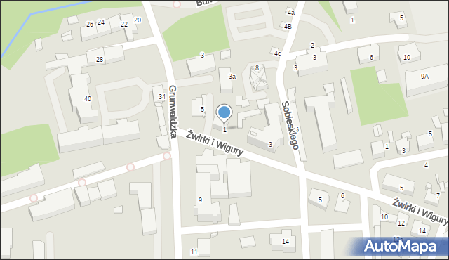 Lubliniec, Franciszka Żwirki i Stanisława Wigury, 1, mapa Lubliniec