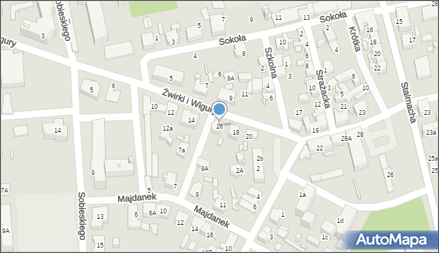 Lubliniec, Franciszka Żwirki i Stanisława Wigury, 16, mapa Lubliniec