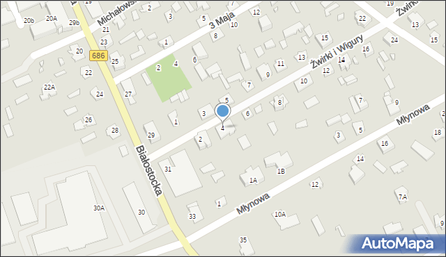 Michałowo, Franciszka Żwirki i Stanisława Wigury, 4, mapa Michałowo
