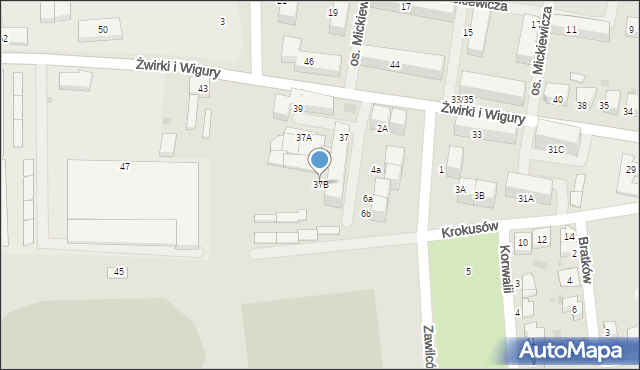 Mikołów, Franciszka Żwirki i Stanisława Wigury, 37B, mapa Mikołów