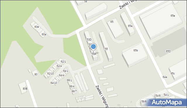 Mikołów, Franciszka Żwirki i Stanisława Wigury, 53A, mapa Mikołów