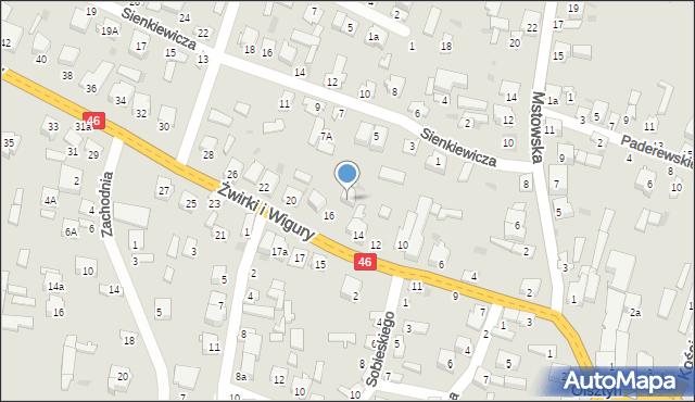 Olsztyn, Franciszka Żwirki i Stanisława Wigury, 16a, mapa Olsztyna