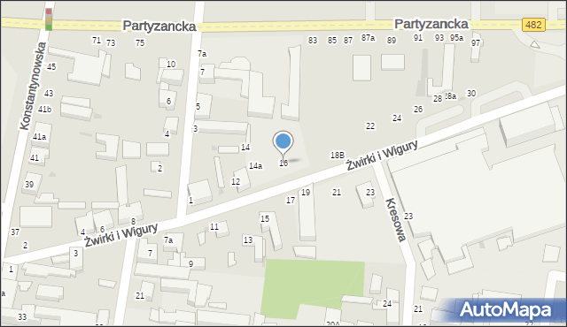 Pabianice, Franciszka Żwirki i Stanisława Wigury, 16, mapa Pabianic