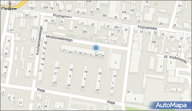 Pleszew, Frycza-Modrzewskiego Andrzeja, 1b, mapa Pleszew