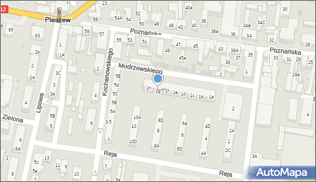 Pleszew, Frycza-Modrzewskiego Andrzeja, 1g, mapa Pleszew