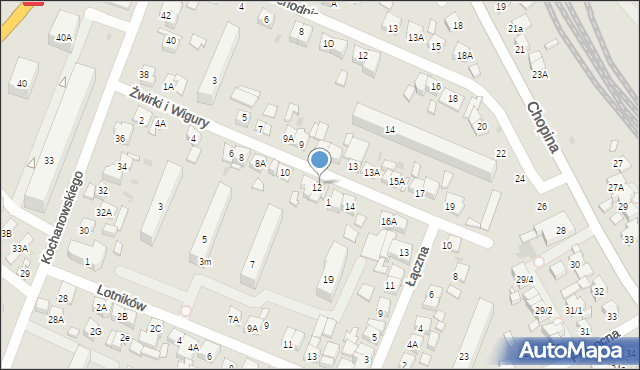 Płock, Franciszka Żwirki i Stanisława Wigury, 12a, mapa Płock