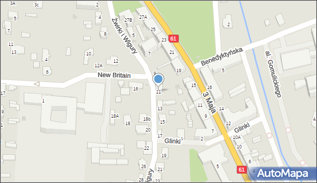 Pułtusk, Franciszka Żwirki i Stanisława Wigury, 11, mapa Pułtusk