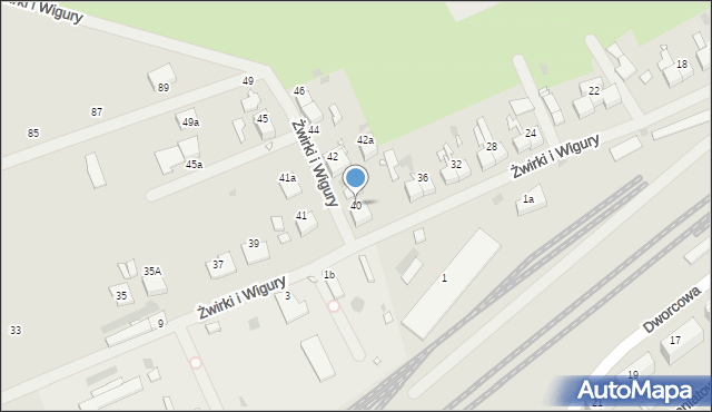 Pyrzyce, Franciszka Żwirki i Stanisława Wigury, 40, mapa Pyrzyce