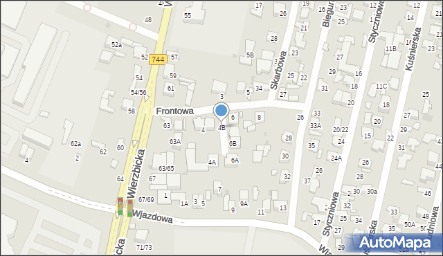 Radom, Frontowa, 4B, mapa Radomia