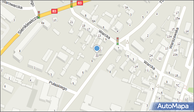 Sieradz, Franciszka Żwirki i Stanisława Wigury, 11, mapa Sieradz