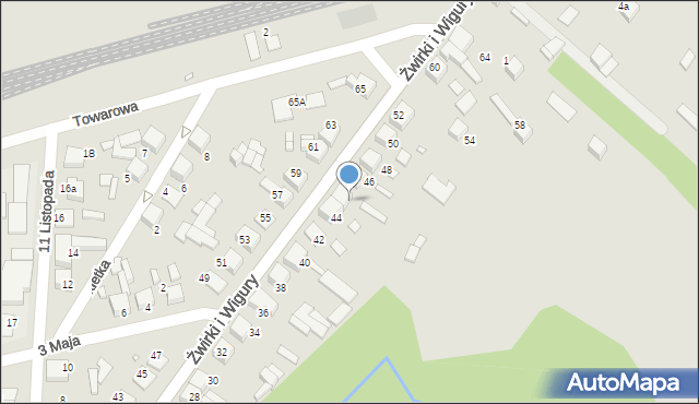 Siewierz, Franciszka Żwirki i Stanisława Wigury, 44a, mapa Siewierz