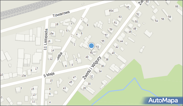 Siewierz, Franciszka Żwirki i Stanisława Wigury, 51, mapa Siewierz