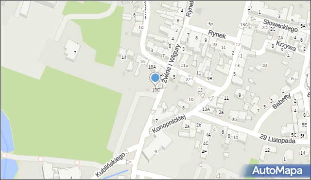 Skawina, Franciszka Żwirki i Stanisława Wigury, 10C, mapa Skawina