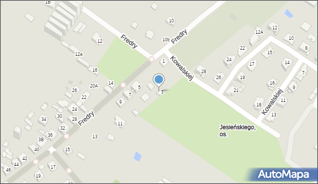 Sosnowiec, Fredry Aleksandra, 3a, mapa Sosnowca