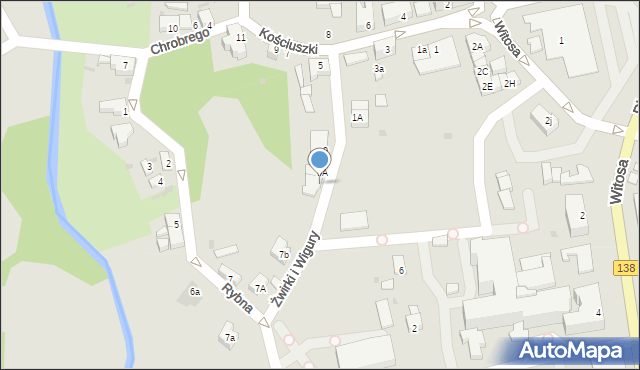 Sulęcin, Franciszka Żwirki i Stanisława Wigury, 9B, mapa Sulęcin