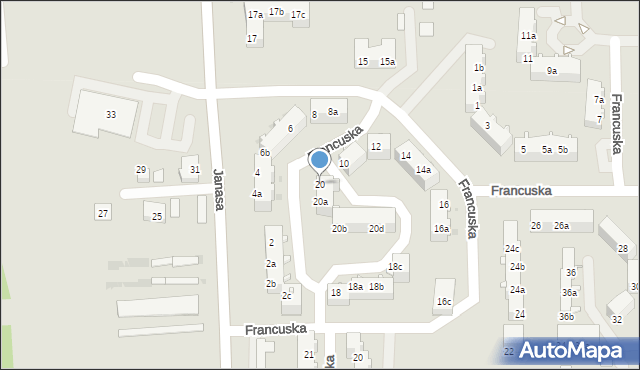 Tarnowskie Góry, Francuska, 20, mapa Tarnowskie Góry