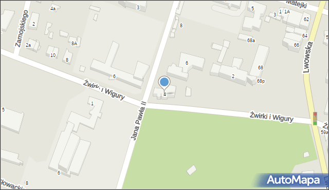 Tomaszów Lubelski, Franciszka Żwirki i Stanisława Wigury, 4, mapa Tomaszów Lubelski