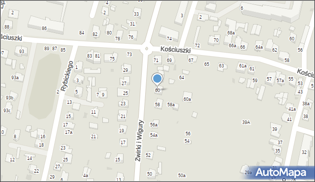 Tomaszów Lubelski, Franciszka Żwirki i Stanisława Wigury, 60, mapa Tomaszów Lubelski