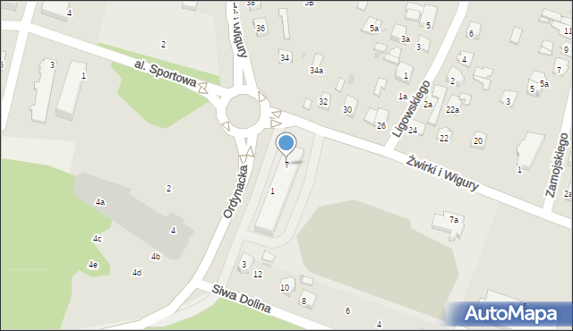 Tomaszów Lubelski, Franciszka Żwirki i Stanisława Wigury, 7, mapa Tomaszów Lubelski