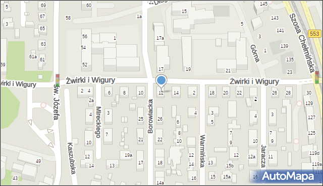 Toruń, Franciszka Żwirki i Stanisława Wigury, 12, mapa Torunia