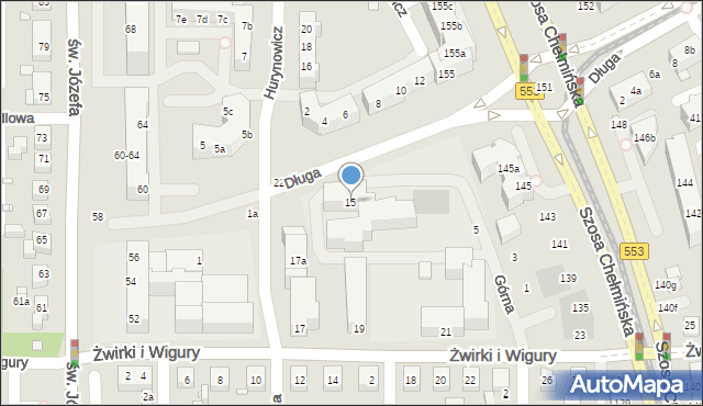 Toruń, Franciszka Żwirki i Stanisława Wigury, 15, mapa Torunia