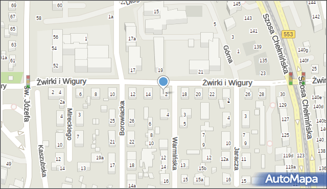 Toruń, Franciszka Żwirki i Stanisława Wigury, 16, mapa Torunia