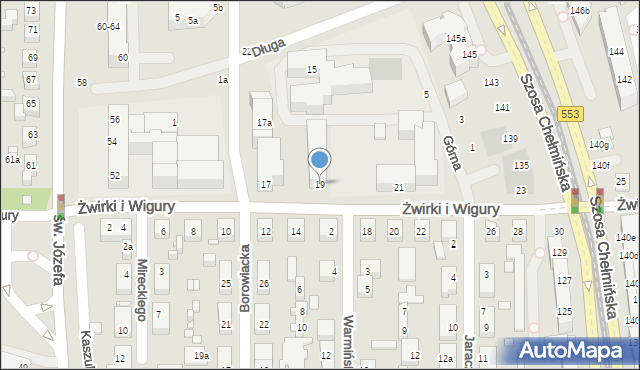 Toruń, Franciszka Żwirki i Stanisława Wigury, 19, mapa Torunia