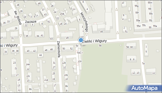 Toruń, Franciszka Żwirki i Stanisława Wigury, 54B, mapa Torunia