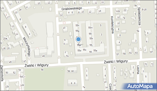 Toruń, Franciszka Żwirki i Stanisława Wigury, 55e, mapa Torunia