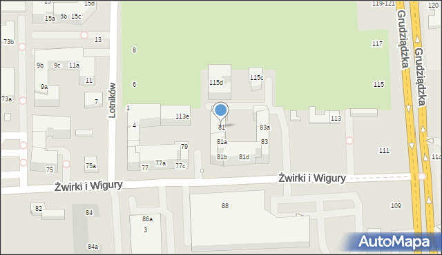 Toruń, Franciszka Żwirki i Stanisława Wigury, 81, mapa Torunia