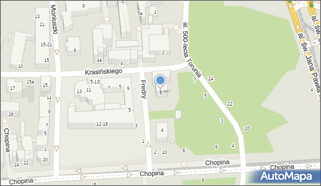 Toruń, Fredry Aleksandra, 6, mapa Torunia