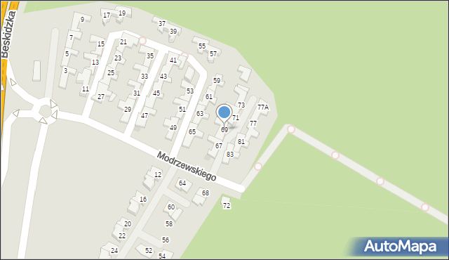 Tychy, Frycza-Modrzewskiego Andrzeja, 69, mapa Tychów