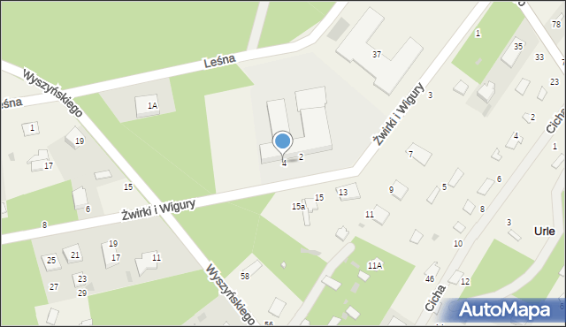 Urle, Franciszka Żwirki i Stanisława Wigury, 4, mapa Urle