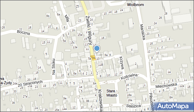 Wolbrom, Franciszka Żwirki i Stanisława Wigury, 10, mapa Wolbrom