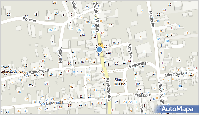 Wolbrom, Franciszka Żwirki i Stanisława Wigury, 1A, mapa Wolbrom