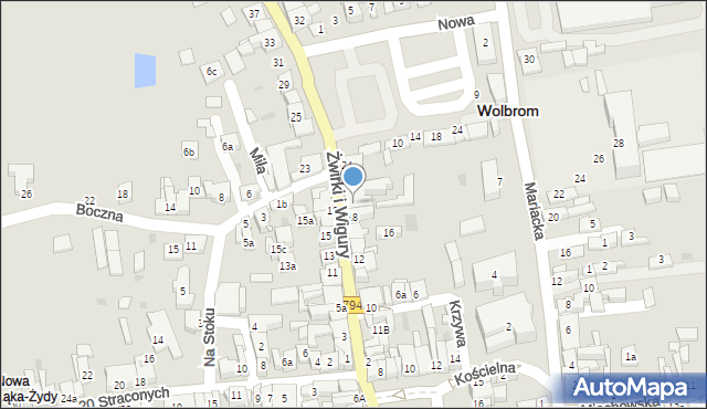 Wolbrom, Franciszka Żwirki i Stanisława Wigury, 20, mapa Wolbrom