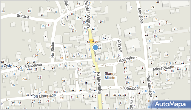 Wolbrom, Franciszka Żwirki i Stanisława Wigury, 2A, mapa Wolbrom