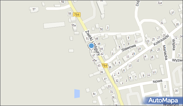 Wolbrom, Franciszka Żwirki i Stanisława Wigury, 47a, mapa Wolbrom