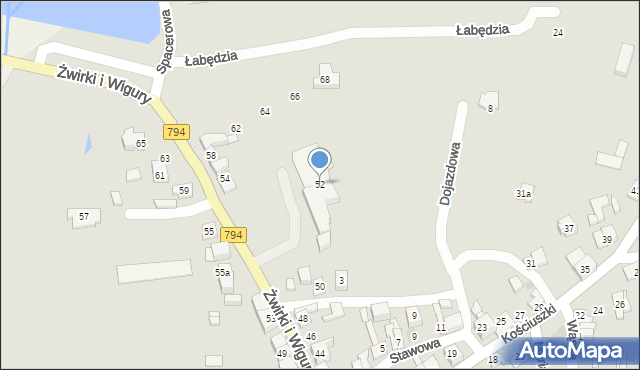 Wolbrom, Franciszka Żwirki i Stanisława Wigury, 52, mapa Wolbrom