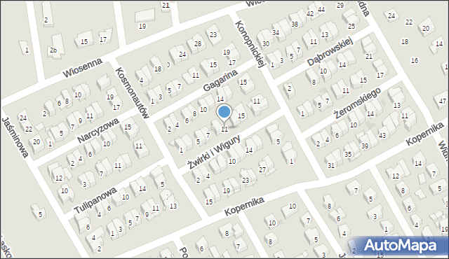 Wołomin, Franciszka Żwirki i Stanisława Wigury, 11, mapa Wołomin